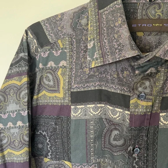Etro Paisley Patterned Shirt in Purple and Gray Size 44